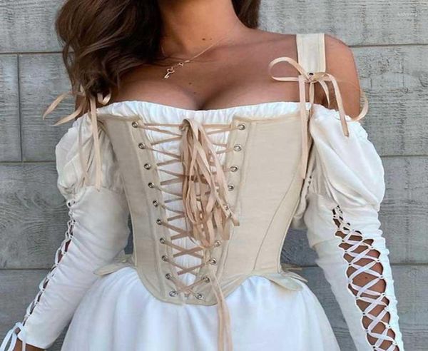 Women039s Tanks Vintage Corset Bustier Tops Summer Women Cut Out Lace Up Up Bandagem Sleeveless Tank Fairy Princess Vest Cospl4989054