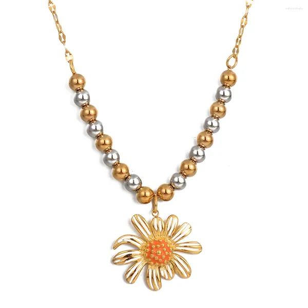 Anhänger Halsketten süße Edelstahl Daisy Blumen Halskette für Frauen Mädchen Gold Farbe wasserdichte Charme Geschenk Mode Schmuck Schmuck