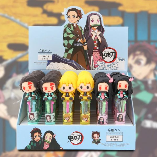 PENS 36PCS Neuer Cartoon 4Color Kugelschreiber Anime Dämon Slayer Doll Silikon Handbuchhaltung Stift Studenten lernen Schreibwaren lernen