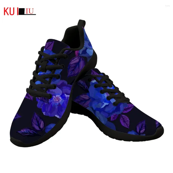 Lässige Schuhe Kuiliu Frauen-Turnschuhe schöne 3D Purple Blumendruck Sportschuhe Luft Mesh atmungsaktiv