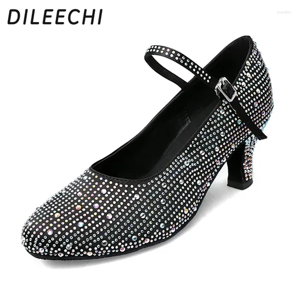 Sapatos de dança Dileechi feminino sinistro preto Moderno Blocinal Salsa Salsa Party