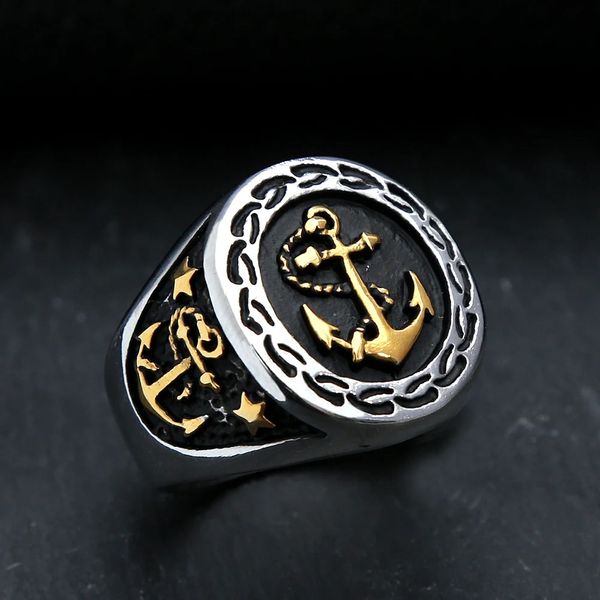 Fashion 14k Gold Anchor Ring Rings Vintage Punk Biker Rings for Men Regali di gioielli amuleti unici