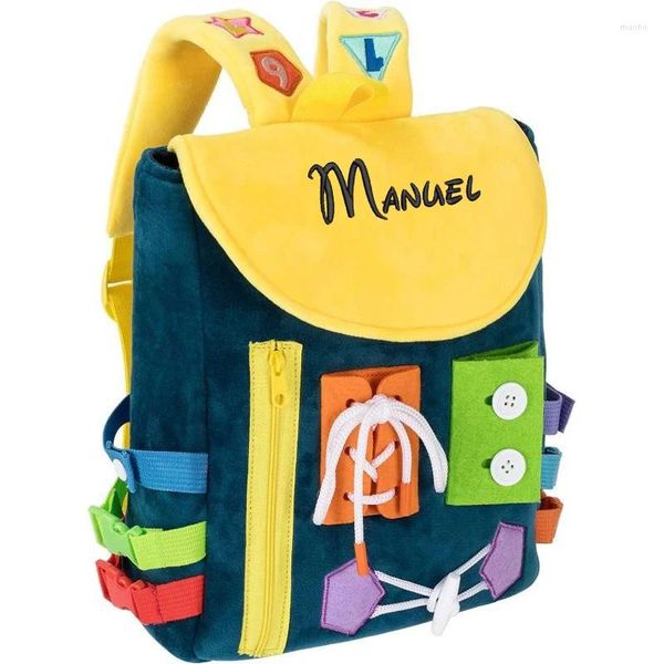 Zaino per backpack ricamato da bambino ricamato assi di attività sensoriale sacca per viaggi giocattoli per bambini