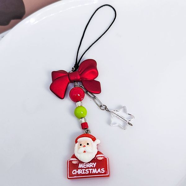 Babbo Natale per telefono cellulare Cantro per cinturini per la cintura del gancio Rosso Rosso Bow Red Clear Star Acrilic Bead Jewelry Women Christmas Gifts Keychain