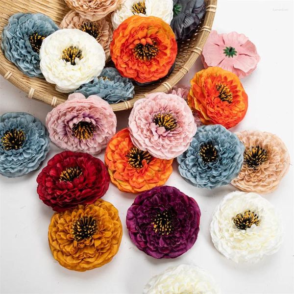 Fiori decorativi 10pcs 9 cm retrò gerbera di seta artificiale fago roseo per la festa del matrimonio decorazioni artigianali natalizi falsi