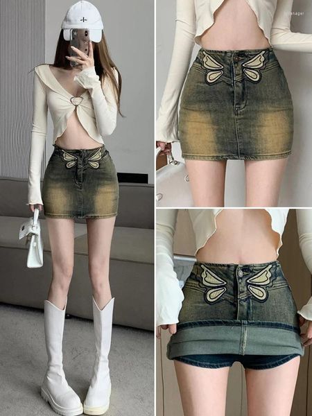 Scheroni di minigonna in denim retrò per donne Estate Spring American American Bow Tie High High Waist A-Line Short Trend 2024