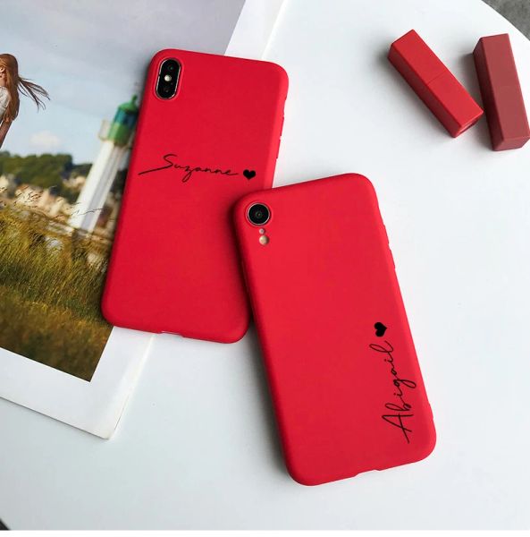 Nome de letras personalizadas Caixa de telefone personalizada para iPhone 14 13 12 Mini 11 Pro Max X XS 7 8 Plus Red Soft Silicone Back Cover