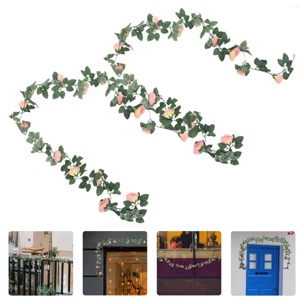 Flores decorativas 2 PCs Rose realista Garland Flower Vines Garlands Decoração Cherry Blossom Room Artificial Imatition Floral