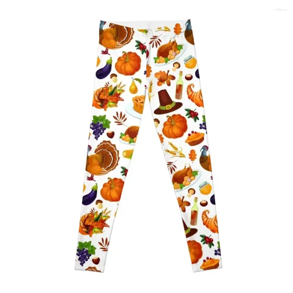 Calças ativas Jantar de Ação de Graças, Turquia assada Pumpkin Fall Bolta Leggings Gym Womans Sports Sports Womens