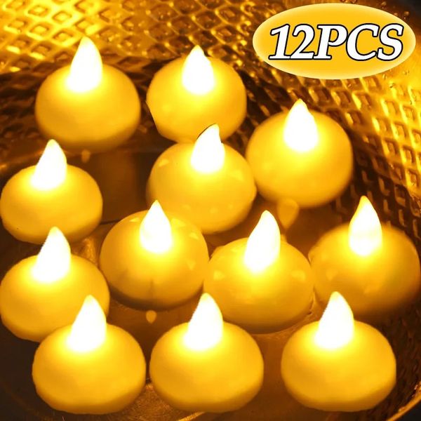 121pcs LED Yüzen Mum Alevsiz Mumlar Pil Çalışan Su Geçirmez Şamandıra Su Tealight Düğün Noel Partisi Dekor 240412