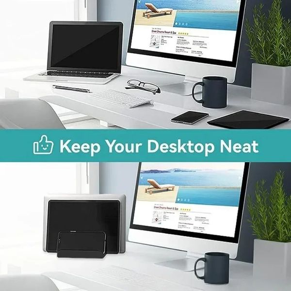 2024 Vaydeer Kunststoff vertikaler Laptop-Standhalter Einstellbarer Desktop-Notebook-Dock-Space-Sparsamen 3 in 1 Computerständer Tablet