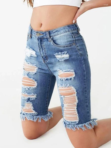 Kadın kot pantolon şort yüksek bel yırtık örtü streç taytlar ince kadın seksi kadın bayanlar denim