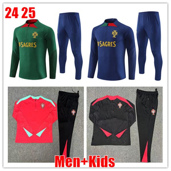 2024 Portugal Tracksuits Logo Stickerei Fußballtraining Anzug 24 25 Männer Kinder Portugal Sportswear Kleidung Outdoor Jogging Shirt Jacke Set