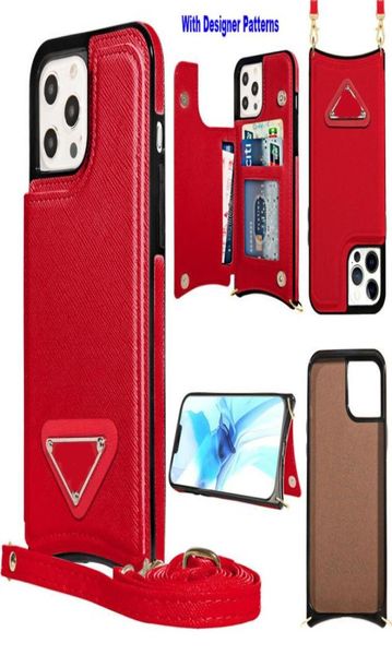 Case di portafoglio di design di lusso per iPhone 14 Pro Max Shot Shot Slot Pulfulino in pelle IP13Promax 12 11 Copertina con cinturino a tracolla Wom9538410