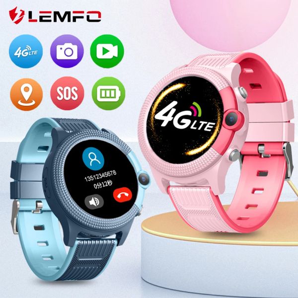 Uhren Lemfo 4G GPS Kids Smart Watch 2023 Videoanruf Baby SmartWatch WiFi lbs Uhr für Kinder IPX7 Waterdes 500 -mAh Big Batterie