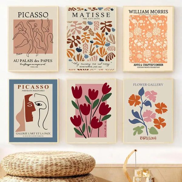 Matisse Poster Coral Leaf Picasso Dancers Line Face Canvas Painting Flower Market William Morris Wall Art Picture Decor