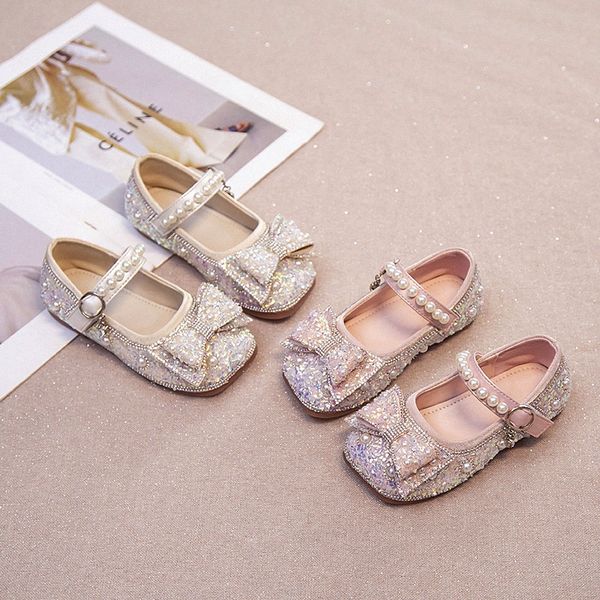Kızlar yay prenses ayakkabıları çocuk çocuklar sandalet düğün partisi ayakkabı bahar sonbahar yumuşak taban su elmas deri çocuklar dans performans ayakkabıları c7je#