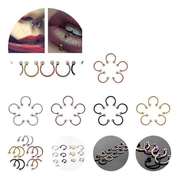 Nasenringe Stollen Mode Edelstahl Hufeisen gefälschter Ring C Clip Lip Piercing Stud Hoop für Frauen Männer Langhantel Drop Lieferung Je j Dhirs