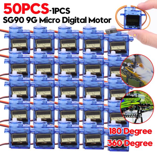 1-50pcs SG90 9G Mikroservo für Flugzeugflugzeug-Roboterarm 180 °/360 ° RC-Servo-Motorregelung des Flugzeugs für Flugzeug Helcopter