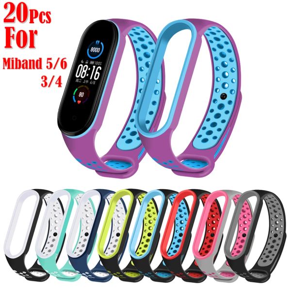 Gurte 20pcs für Mi Band 6 5 Riemen für Xiaomi Miband 3 4 Armband Gurte Miband 5 4 Sport atmungsaktives Handgelenksgurt Silikon Ersetzen Sie den Gürtel Ersetzen Sie den Gürtel