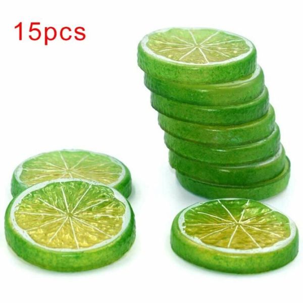 Flores decorativas grinaldas 15 fatias de frutas artificiais de limão laranja Display Decoração de vida real cada uma mede 5 cm de diâmetro299j