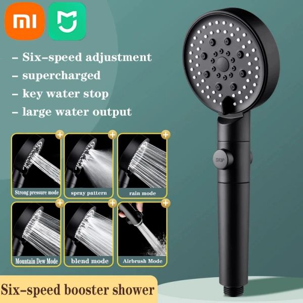 Fotografia Xiaomi Youpin 6 Modalità Black Regolable Black Schema Doccia una tastiera STOP ATTURAMENTO BAGNO A BENA DI ALTA PRESSIONE DOCCHI