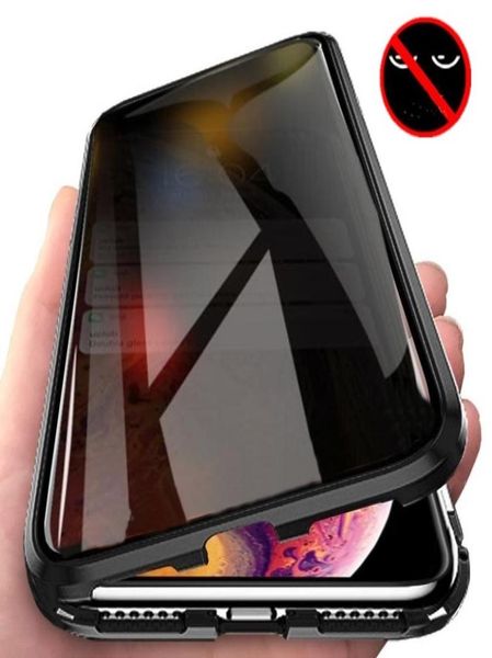 Antipeeping Privacy Front and Back Terly Glass Casos para iPhone XS max xr 8 7 11 Pro 12 13 14 Capas de flip de adsorção magnética7157292