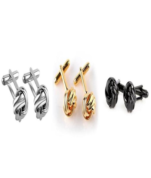 French Style Fashion Knot Design Men Bufflinks Gold Silver Black Party Sirt Botões de punho masculino Gemelos personalizados masculino Gemelos3658417