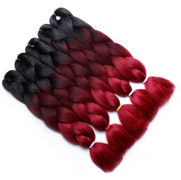 Ombre três duas cores Kanekalon Braiding Hair Hair Synthetic Jumbo Braiding Hair Extensions 24 polegadas Balas de crochê de cabelo a granel inteiro 5755851