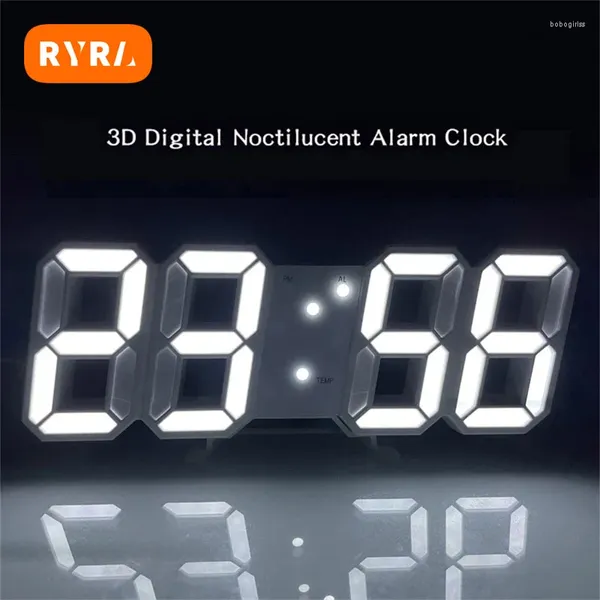 Relógios de parede 3D LED Digital Clock Luminous Fashion White Alma