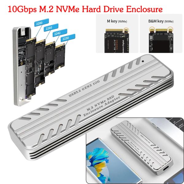 Корпус твердотельный привод внешнего корпуса алюминиевого сплава NVME к USB -адаптеру 10 Гбит/с корпуса жесткого диска для SSD 2230/2242/2260/2280