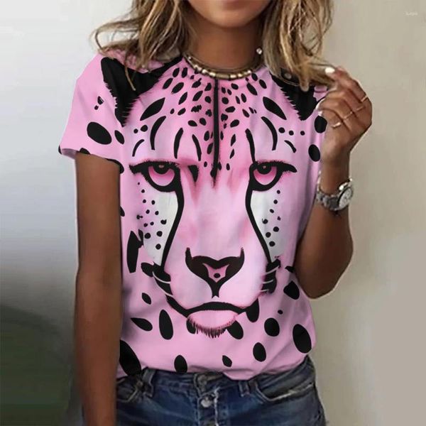 Magliette da donna Summer Pink 3D Leopard Stampato Stampato Streetwear Streetwear Casual Short Short Top Tee Abbigliamento femminile di grandi dimensioni