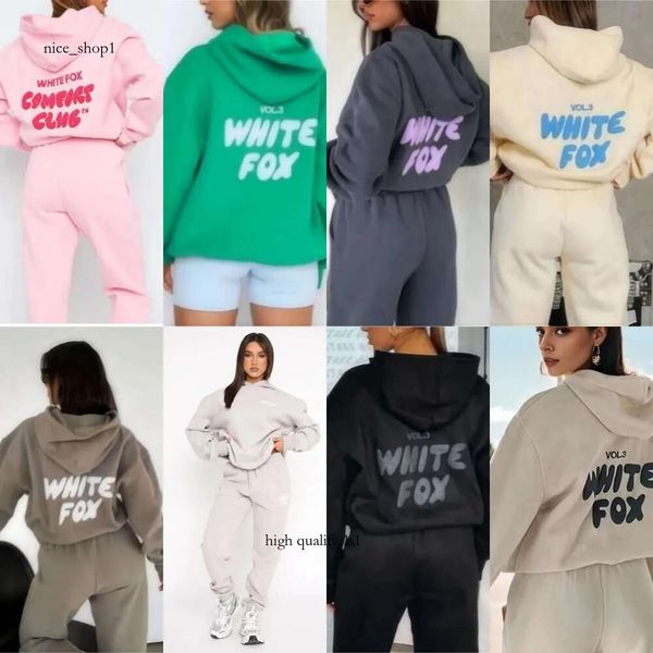 Комплект Coolie White Foxs Sets Set Set Set Women Women Двух кусочков весенняя осень зима Новая капюшона модная спортивная с длинными рукавыми рукавами. Белый Foxx Hooded 527