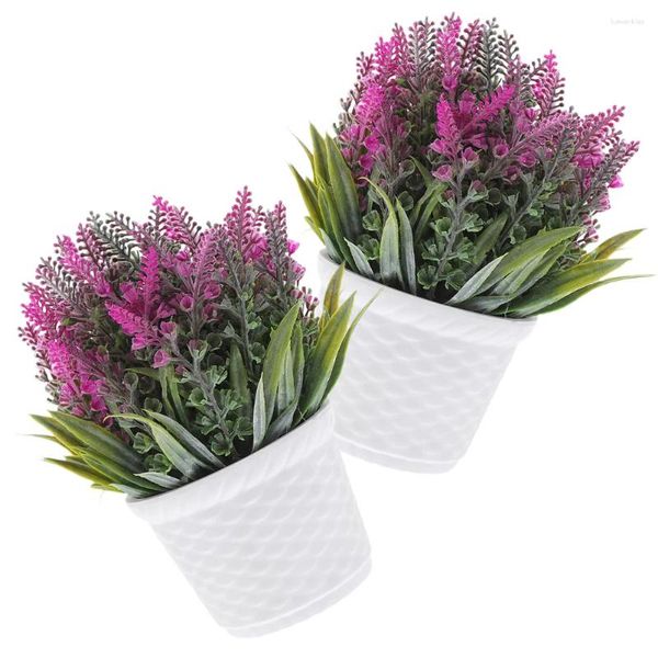 Dekorative Blumen 2 Stcs Gefälschte Topfpflanzen Kleine Dekor im Freien künstliche Lavendel Mittelstücke Tische Ornamente Sommerdekorationen Home