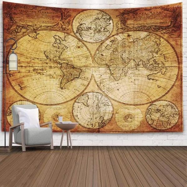 Wandteppiche Lustige Kartenwand Hanging Art World Tapestry Brown für College -Dekoration