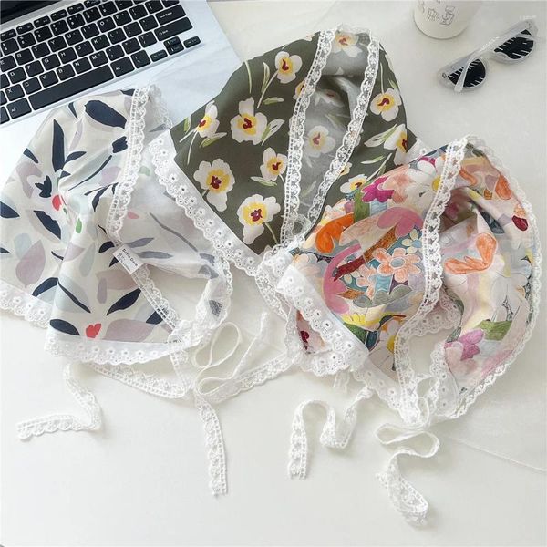 Lenços lenços estampas florais pescoço lenço triângulo feminino lenço de moda shawls de pescoço algodão mistura de cabelo coreano a072