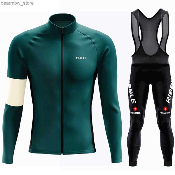 Jersey de ciclismo Conjunta 2024 New Huub Mens Team Cycling Set Set Long Seve Mountain Biking Roupas Inverno escovado uniforme quente de ciclismo para hom L48