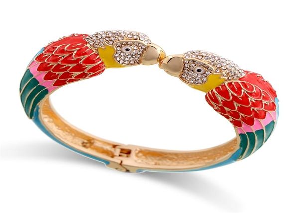 Bangle Trendy Double MacAw cabeças de esmalte Pulseira de pulseira para feminino Pulseira de pulseira de papagaio de origem ouro Pulseira 3328 9727660