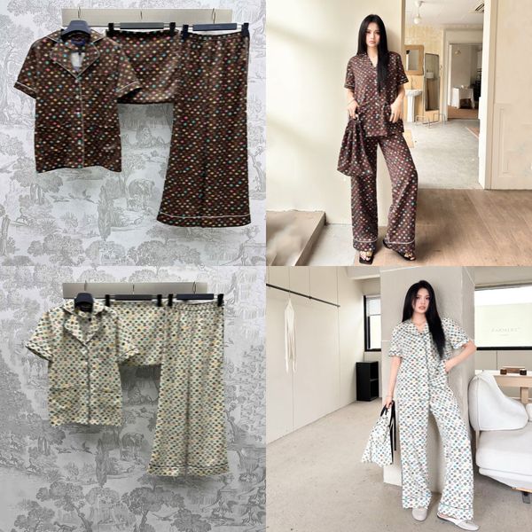 Designerinnen Frauen zweiteilige Hosen Full Logo Druck weich bequeme Kurzarmhemden Weitbein Hosen Homewear Pyjamas mit Aufbewahrungstasche