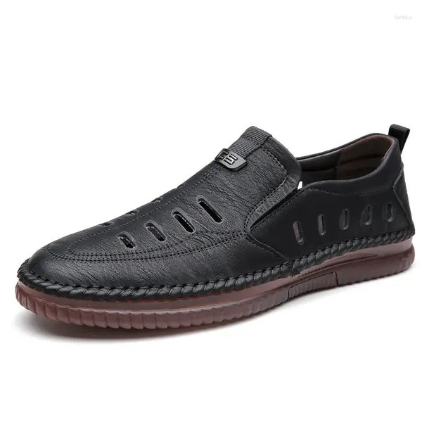 Sapatos casuais Summer Man Man Plowers Hollows resistentes a desgaste não deslize couro respirável de couro de primavera de moda de outono masculino