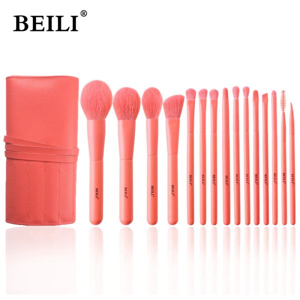 Kits Beili Koralle Red 15 Stcs Synthetische Make -up -Pinsel Pulver Highlighter Eye Mischende Augenbrauen Rouge Professionelle Make -up -Pinsel Kit Kit