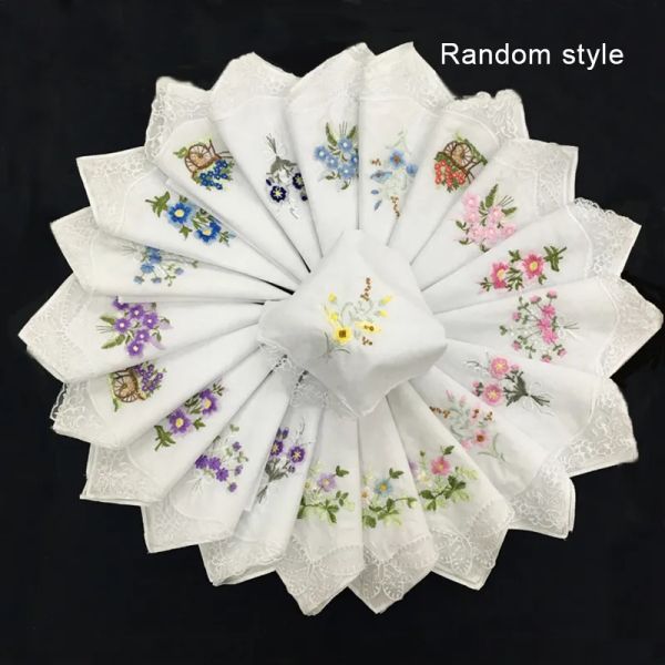 Reine Baumwollwatte weiße Spitze Schweiß Wischtaschentuch Einwinkel Blume Stickerei Damen Damen Damen Haushaltsgeschirr mehrfarbig gemischt