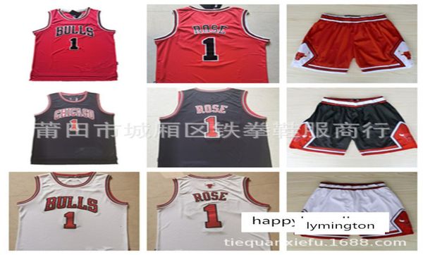 Bulls No 1 Rose White Rosso Nero dai ricamo da calcio Basketball Cest Basketball Pants1344019