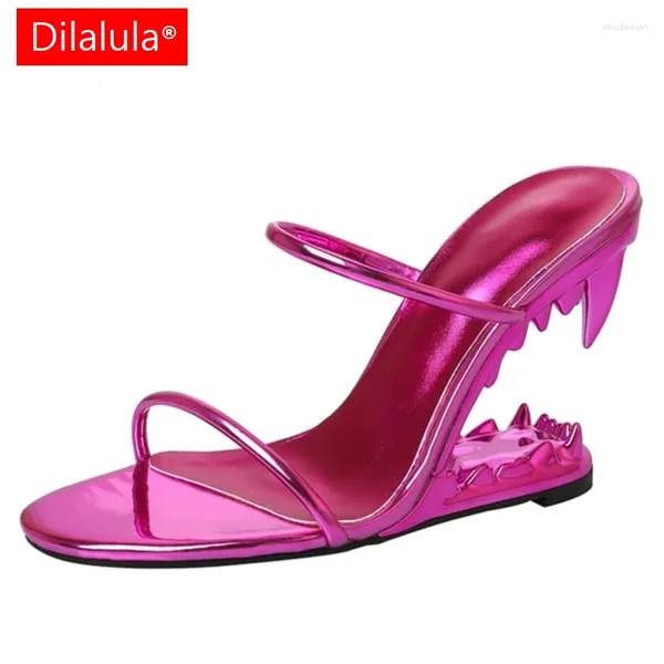 Slippers Dilalula Sexy High Heels Women Women Conciso Banda estreita Strange Mules