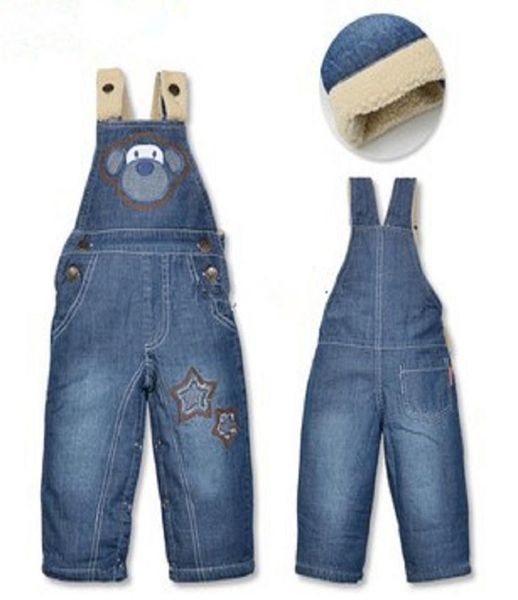 NZ191Overalls für Kinder verdicken Baumwollwinterwinter Jeans Jungen Baby Mädchen Denim Overalls Kinder Kleidung im Einzelhandel 8901559