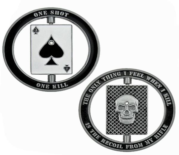 Вращаемая Америка Полицейская полиция Swat Bullet Ace of Spades Skull One Shiot One Kill Challenge Coin Collection Gift4178097