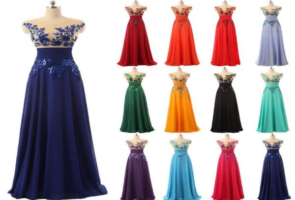 Menores de 50 vestidos de noite elegantes no chão vestidos de chiffon longos com apliques e cristais vestidos de baile 4740946