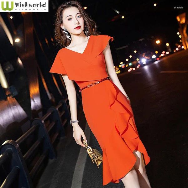 Lässige Kleider 2024 Koreaner Sommer Mode Abendkleid Frauen Banketttemperament Französisch High-End-Fischschwanz kurz