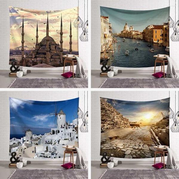 Taquestres Venice Water City London Tower Bridge Wall pendurado em casa decoração pirâmide Bangkok Beach Towel Polyester Tito Tito