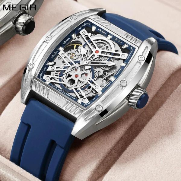 Orologi da polso megir orologio sportivo di lusso originale per uomo silicone banda movimenti meccanici automatici orologio luminoso reloj hombre